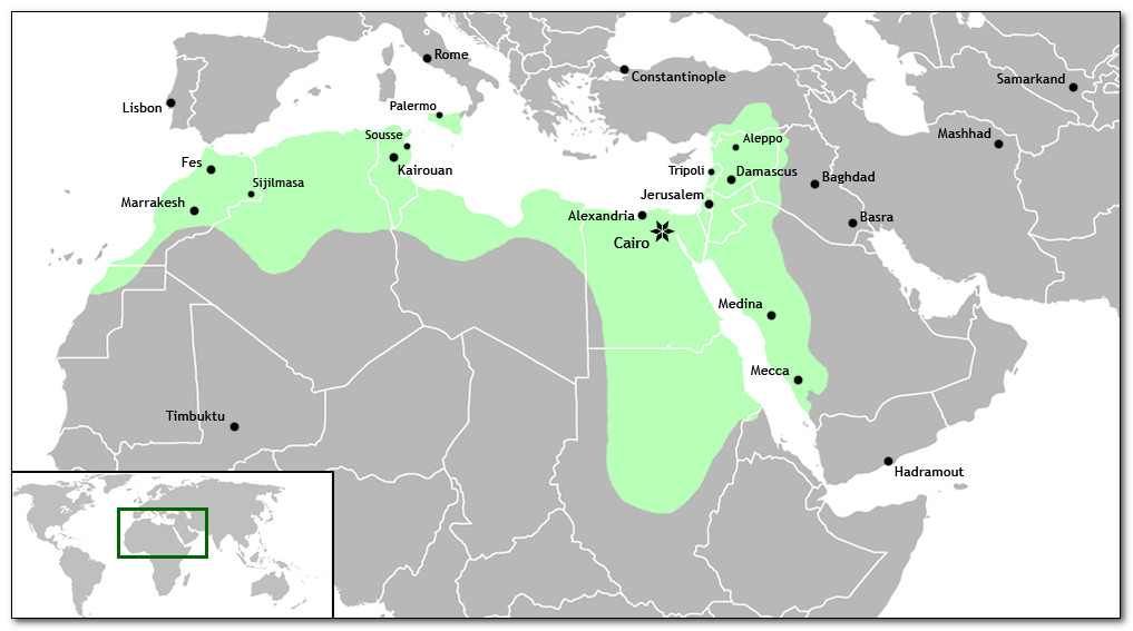 The Fatimid Caliphate was an Ismaili Shi’a caliphate extant from 909-1171 AD. Spanning a large area of North Africa, it ranged from the Atlantic Ocean in the west to the Red Sea in the east.