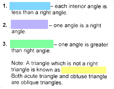 <p>Classifications of Triangles according to their Angles:</p>