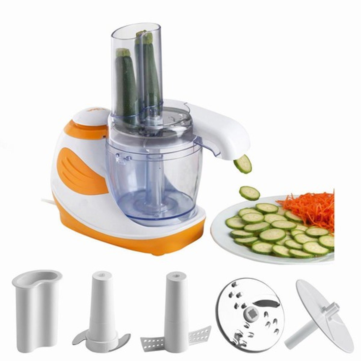 <p>A processing machine that houses the motor separately from the bowl, blades, and lid. Food processors grind, puree, blend, crush, and knead food.</p>