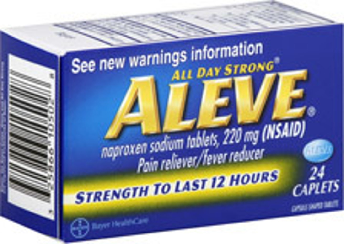 <p><strong>Brand:</strong> Aleve</p><p><strong>Class: </strong>NSAID</p><p><strong>Drug Interactions:</strong></p><p><strong>1)</strong> <span class="bgP">Can lead to higher Lithium Levels</span></p><p><strong>2)</strong> <span class="bgP">Can lead to higher Methotrexate Levels</span></p><p><strong>Interaction: </strong><span class="bgP">Increased Risk of Bleeding with Coumadin</span></p><p><strong>Indication: </strong>Pain/Inflammation Relief</p><p><strong>Schedule:</strong> OTC &amp; NCLM (strength)</p>