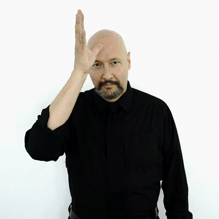 <p><span style="font-size: medium">placing the tip of the thumb of your "5-hand" on or near your forehead.&nbsp;</span></p>