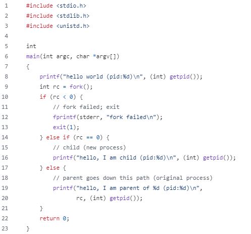 <p>Given the following piece of code, what will be the value returned to the variable rc after executing the fork() instruction for the parent: ___<strong>, </strong>and for the child:<strong> </strong>_____ processes? Assume the process ID of the parent is: 25. </p>