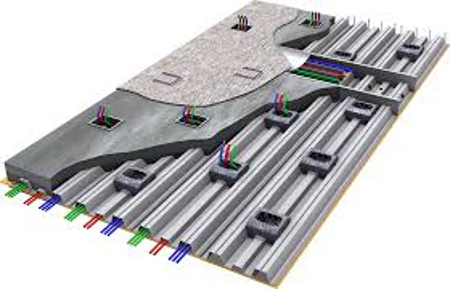 <p>The system of electrical cables and outlets used to power lighting instruments on the grid. This either hangs beside the grid pipes or is mounted to the ceiling above the grid.</p>