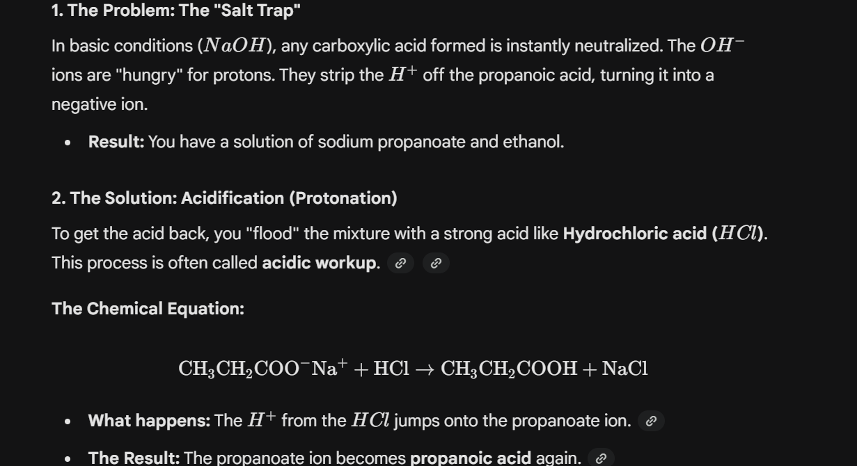 <p>HCI is used and creates the acid</p>