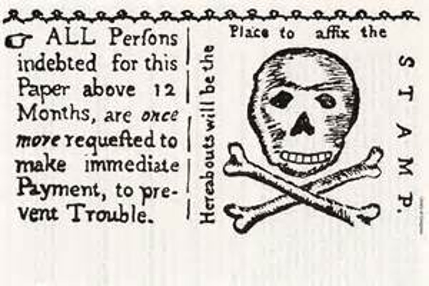 <p>date: march 22, 1786</p><p>repealed: march 18, 1766</p><p>The Stamp Act of 1765 was an act of the Parliament of Great Britain which imposed a direct tax on the British colonies in America and required that many printed materials in the colonies be produced on stamped paper produced in London, carrying an embossed revenue stamp.</p>