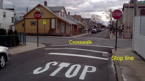 <p><strong>An intersection has a stop sign, crosswalk, but no stop line. When must you stop? </strong></p>