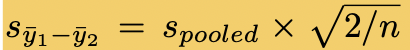 <p>estimated standard error of difference between 2 means</p>