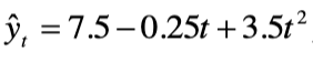<p>A quadratic equation fitted to annual time series data is, where t = 1 for 1997, t = 2 fro 1998, etc. The forecasted value for 2004 is: </p><p></p><p>a. 3.25 </p><p>b.10.75 </p><p>c. 28.0 </p><p>d. 229.5 </p>