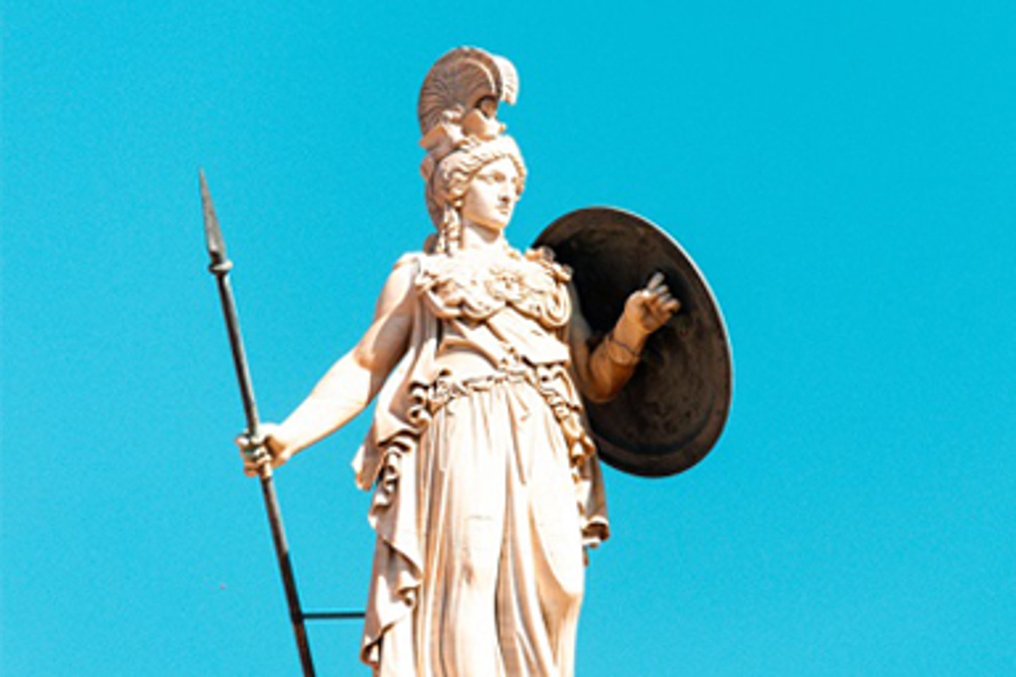 <p>Helmet, spear and aegis (breastplate or shield with image of gorgon in the centre)</p><p>Often with Nike</p><p>Often show with an owl</p>
