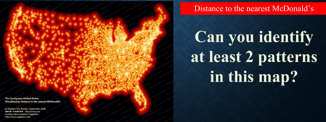 <p>Identify 2 patterns on this map.</p>