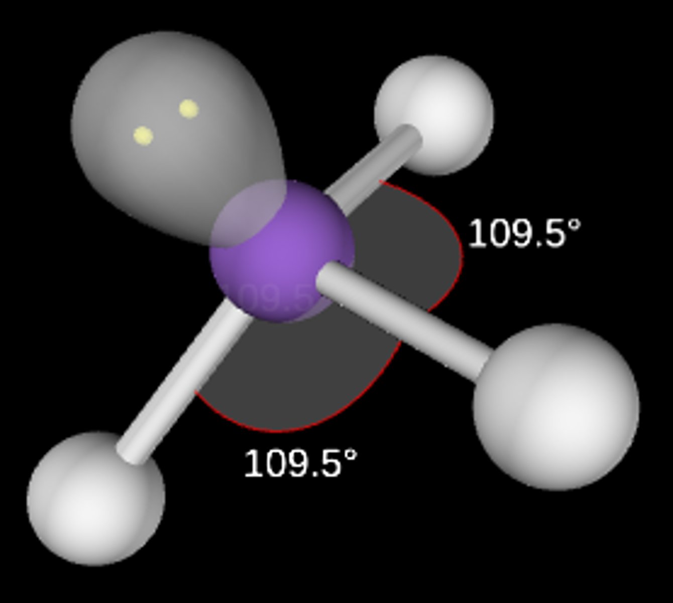 <p>Trigonal pyramidal; <109.5°; sp3</p>