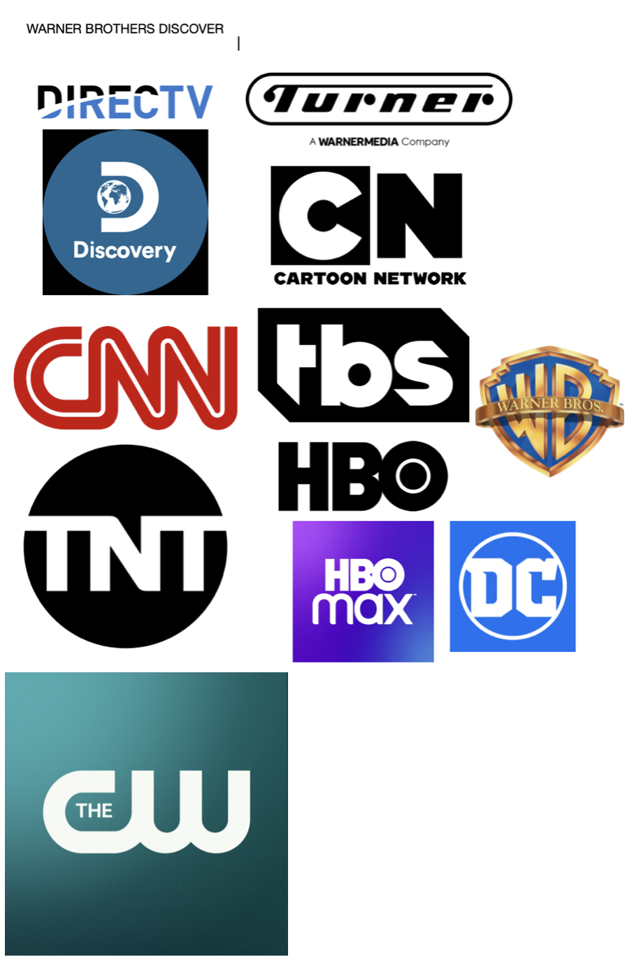 <p>Discovery,  DirecTV, Turner (CNN, Cartoon Network, TBS, TNT, etc), HBO, Warner Brothers Pictures, DC Entertainment</p><p>HBO MAX</p><p>CW (joint venture with Nexstar)</p>