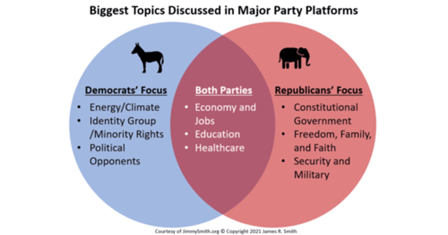 <p>What a political party believes in.</p>