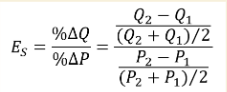 PES = Percentage change in quantity supplied     
                        Percentage change in price 