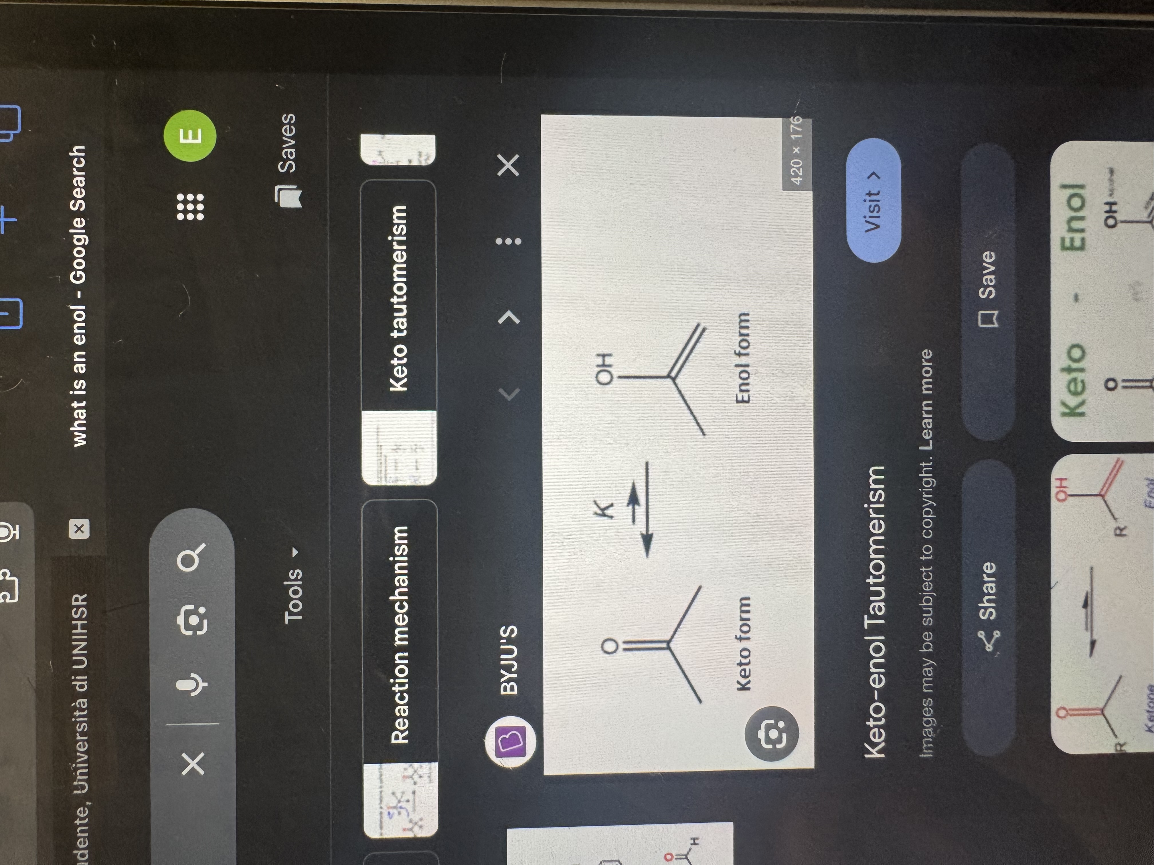 <p>when at least a hydrogen is present on the alpha carbon, aldehydes and ketones can go under a rearrangment (tautomerization) to an enol</p>