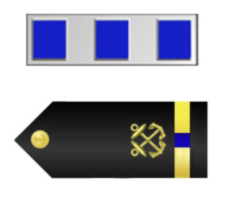 <p>Silver bar, 3 blue breaks, 1/2" Gold Stripe, 1 Blue Break</p>