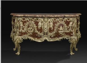 <p>This elegant Louis XV-style is an <mark data-color="#f8fabf" style="background-color: #f8fabf; color: inherit">exceptional example of 18th-century-inspired craftsmanship.</mark> Constructed from fine wood, likely mahogany, it features a luxurious white marble top that complements its rich, warm tones. The piece is adorned with six spacious drawers and two lockable cabinets, offering both practicality and beauty. The shape of this commode, with <mark data-color="#ffb4b4" style="background-color: #ffb4b4; color: inherit">its serpentine outline, two drawers, and shaped apron</mark> resting on tall cabriole legs, became<strong> the standard form of the Rococo _______.</strong></p>