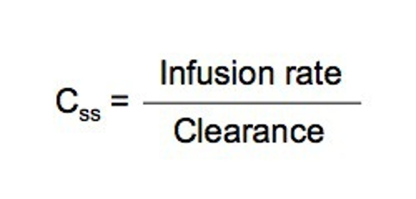 <p>dose/dosage interval</p><p>F/CL (bioavailability/clearance) bc remember its when absorption equals elimination</p>