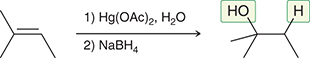 <p>Treating an alkene with these reagents gives Markovnikov addition of H and OH across the alkene, without any carbocation rearrangements.</p><p>(Oxymercuration-demercuration)</p>