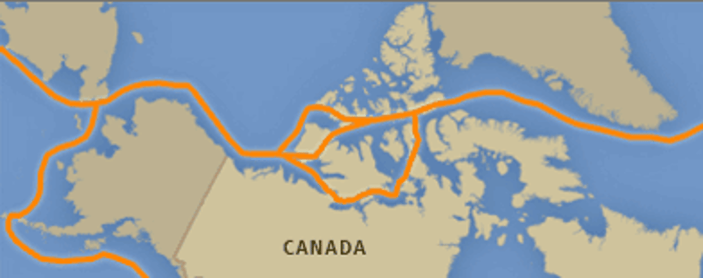 <p>looked for the Northwest Passage, a shortcut to Asia passing over Canada</p>