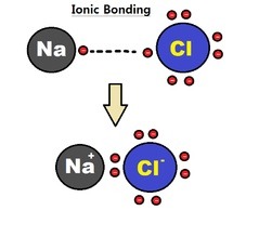 the electrostatic attraction between two oppositely charged ions (metals +ve and non-metals -ve)
