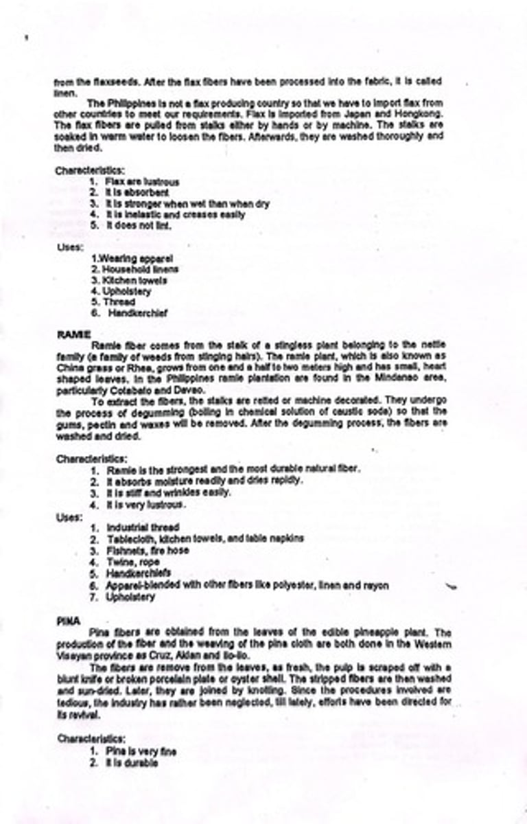 <p>Fibers derived from stems, leaves, and seed hairs found in plants, with cotton and linen as the two most common.</p>
