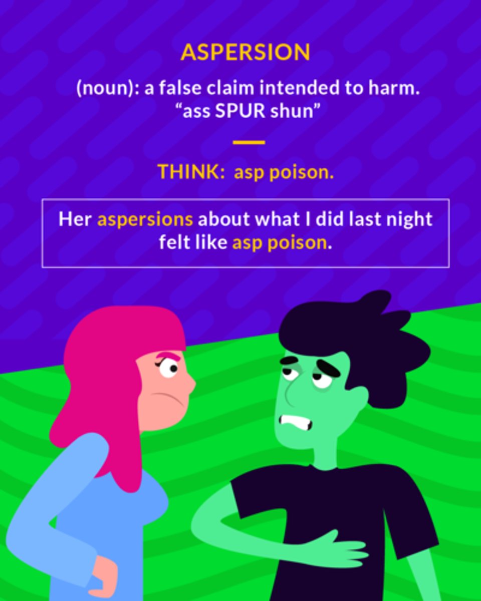 <p>(n.) a damaging or derogatory statement; the act of slandering or defaming</p><p>noun: a false claim intended to harm</p>