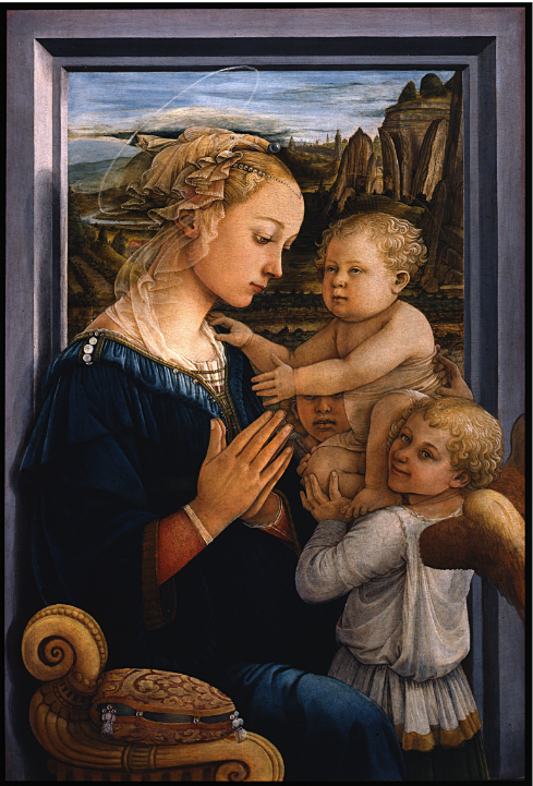 <p>Madonna and Child wiht Two Angels (creator, date, &amp; material)</p>