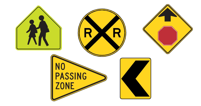 Yellow: warns

Yellow-green: warns and controls pedestrians and bicycle crossing and school areas

Orange: warns and controls in construction zones