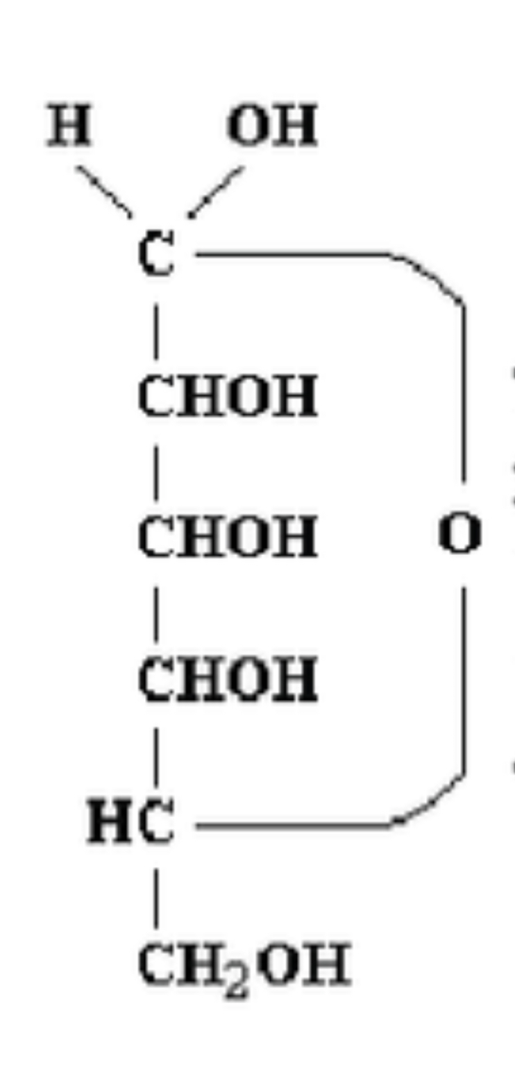 <p>C’est une réaction entre la fonction aldéhyde du C1 et la fonction alcool secondaire en C5 et possible avec l’alcool secondaire en C4. Il y a donc la formation d’un pont hémiacétal </p>