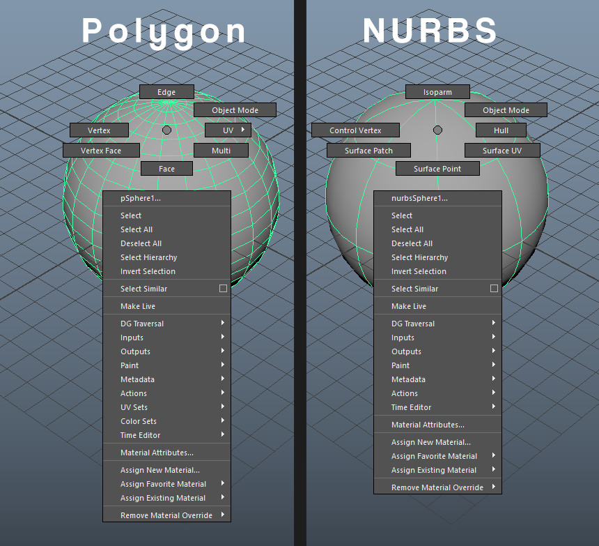 <p>How do you access the Context Menu in Autodesk Maya, to change you primitive into a different mode?</p>
