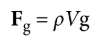 <p>multiplying the substance’s density by its volume and the acceleration due to gravity</p><p><strong>F</strong><sub>g</sub> = <em>ρVg</em></p>