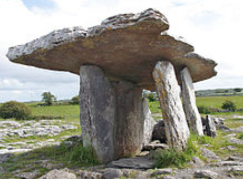 From the words daul, a table, and maen, a stone; A prehistoric monument consisting of two or more large upright stones supporting a horizontal stone slab or capstone, and usually regarded as a tomb. (multiple stones)