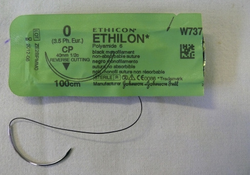 <p>Nylon (Ethilon by Ethicon, Dermalon, and Monosof and Syneture)</p>