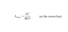 <p>Δ<sub>max </sub> = PL<sup>3</sup> /48EI (at the centerline)</p>