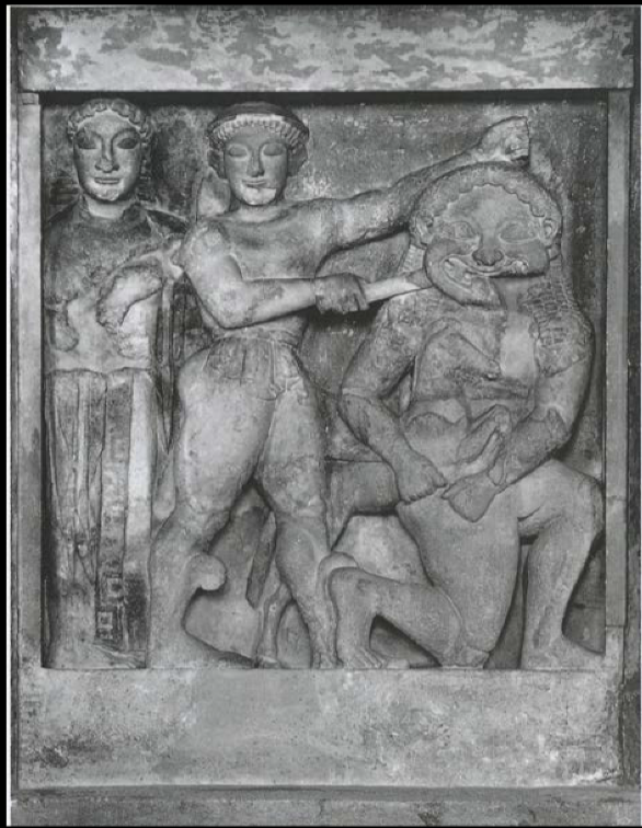 <p>the middle band of the entablature, often decorated with relief sculpture or inscriptions and in the Doric order, comprised of triglyphs and metopes. Example: Selinous Temple</p>