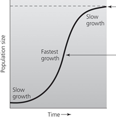 Most forest resource managers aim to maintain resource populations ________ of the pictured curve.
a. at the bottom
b. to the left
c. at the top
d. to the right
e. in the middle