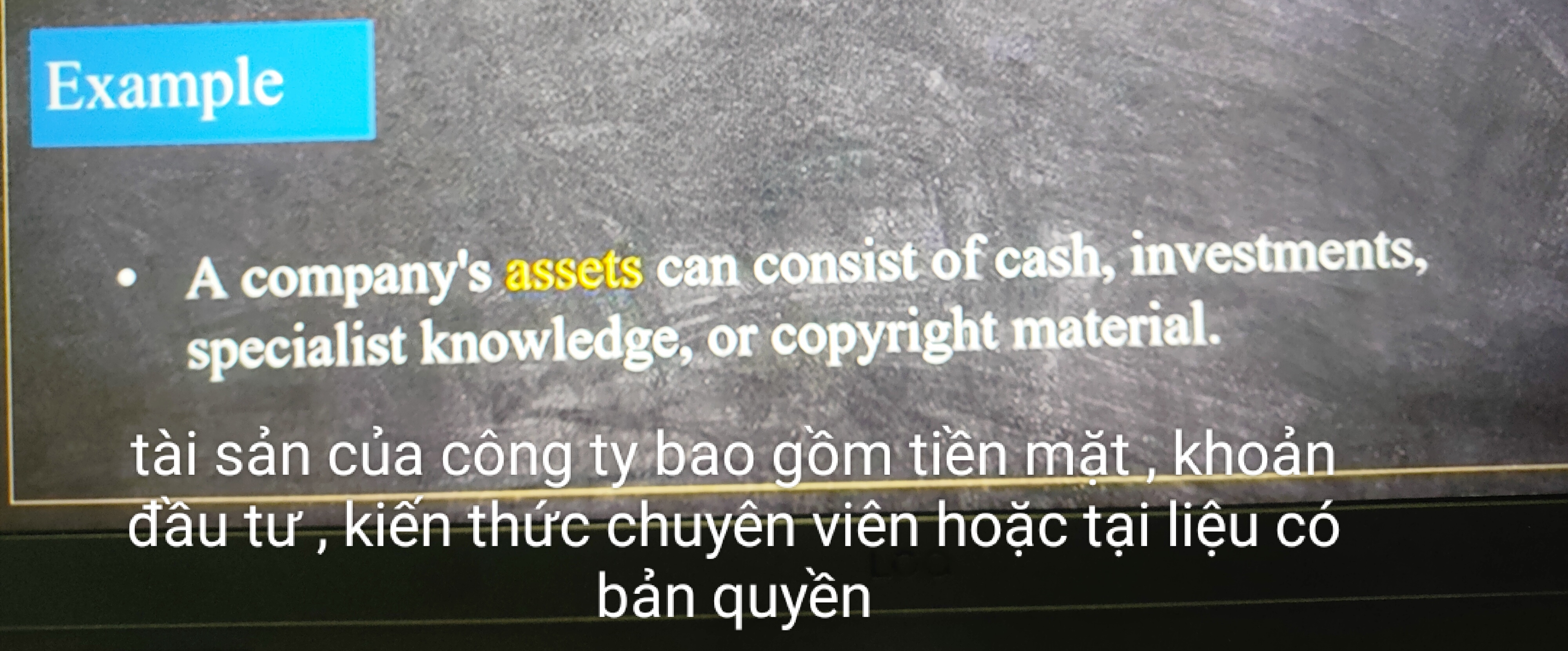<p>tài sản ( giá trị có thể về mặt hữu hoặc vô hình )</p>