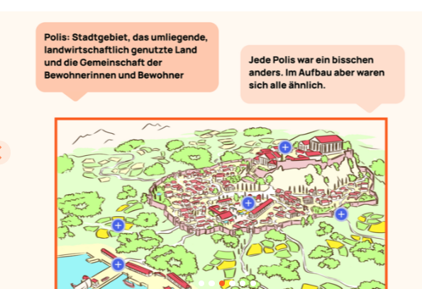 <p>Eine Polis war ein Stadtstaat mit eigener Regierung, bestehend aus der Stadt und dem umliegenden Land.</p>