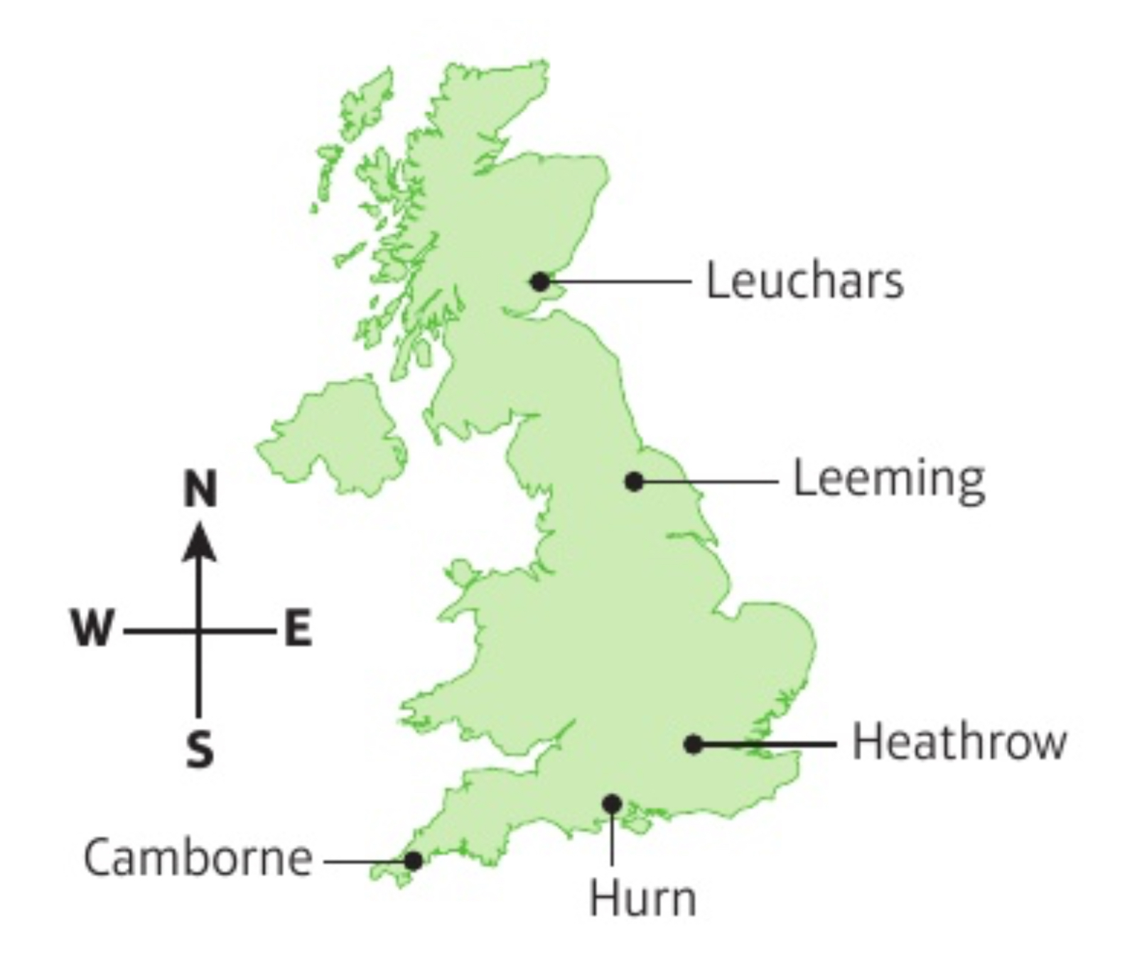 <ul><li><p>they are the stations that are most south and most north (Cambourne and Leuchars)</p></li></ul><p></p><ul><li><p>they are <strong><u>windier</u></strong></p></li></ul><p></p>