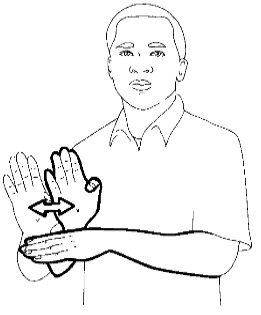 <p>With your hand signing &quot;B&quot;, put it over the back of your other flattened hand and move quickly back and forth</p>