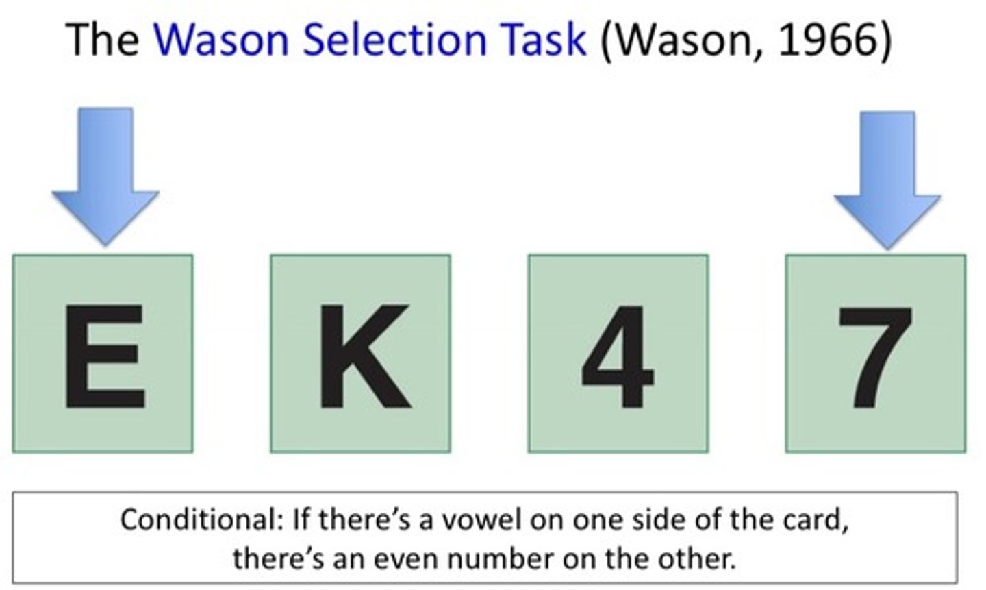 <p>highlights how we consistently commit deductive reasoning errors (<10% of participants got it correct)</p><p>If a card has an A on one side, it has a 3 on the other</p><p>Most selected A (valid) and 3 (invalid)</p>