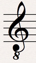 <p>A treble clef with a small 8 attached below. Tells us to read the notes one octave lower. </p>