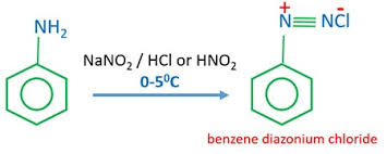 <p>A stable benzenediazonium ion is formed.</p><p></p><p></p><ul><li><p>No effervescence is observed.</p></li></ul><p></p>