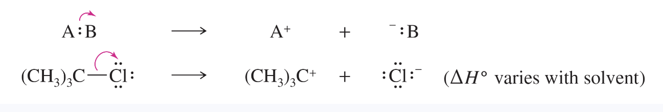 <p>heterolytic (ionic) cleavage </p>