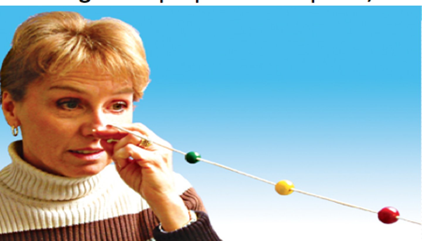 <p>- adaptation/substitution</p><p>- habituation</p><p>- CRT (BPPV)</p><p>- convergence--> Brock string</p>