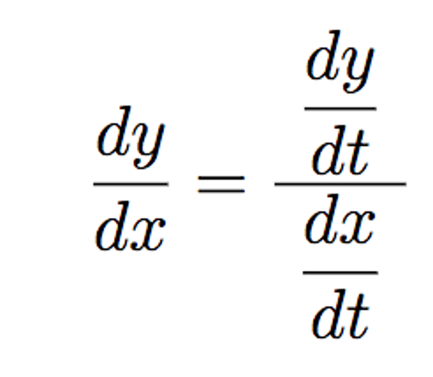 <p>dy/dx = dy/dt / dx/dt</p><p>remember it's cancelling out dt</p>