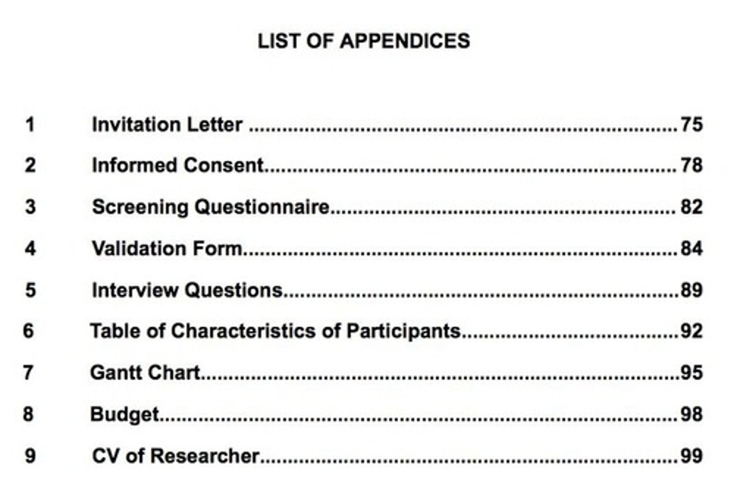<p>Each appendix should start on a new page and be labeled with a capital letter.</p>
