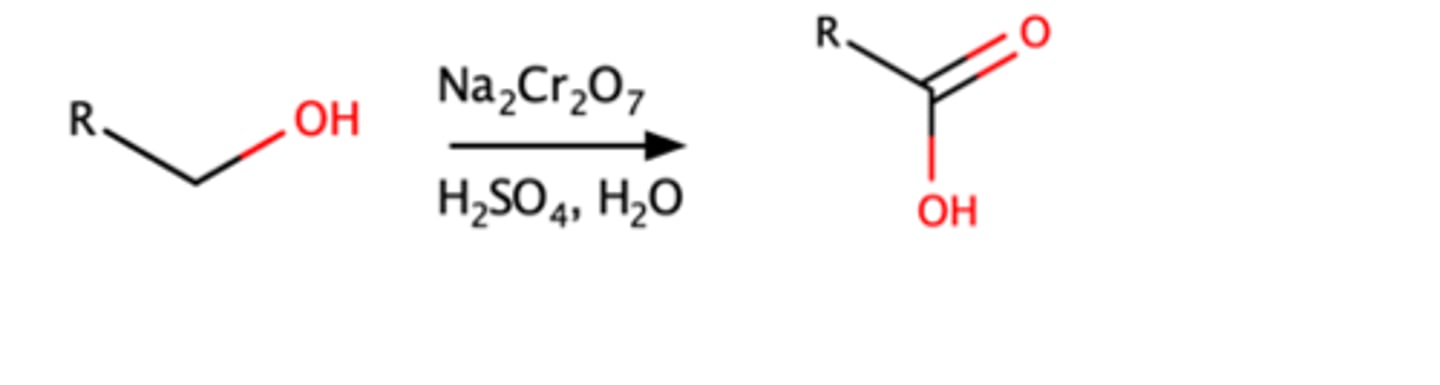 <p>Strong oxidizing agents will oxidize primary alcohols into carboxylic acids</p>
