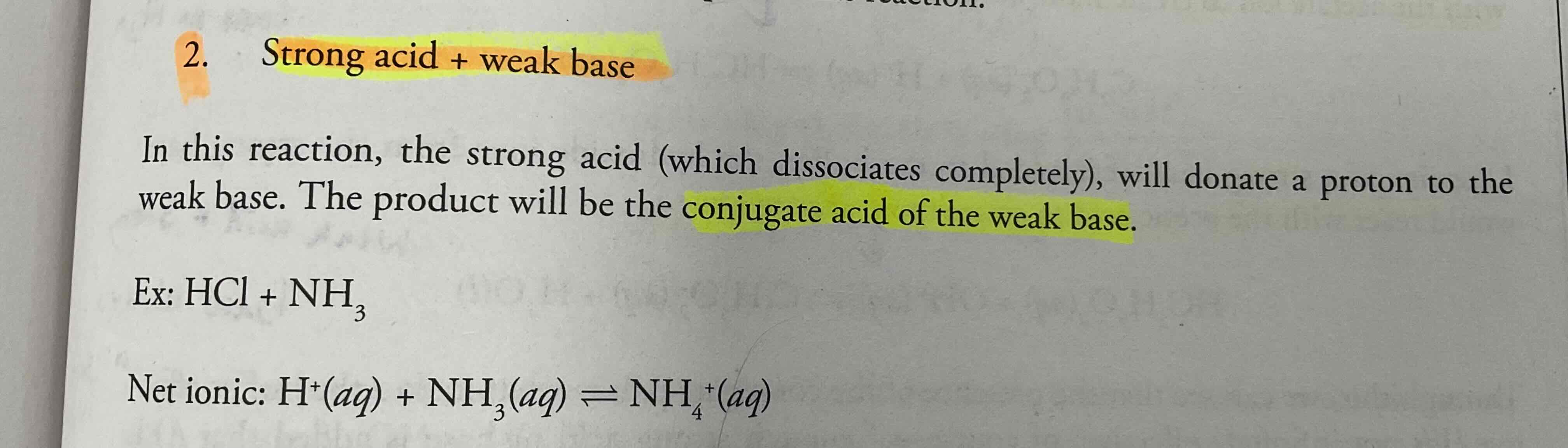 <p>Conjugate acid of the weak base will be produced </p>